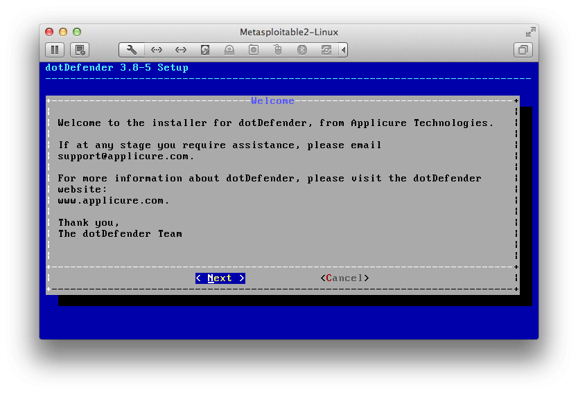 dotDefender Installation Screen | Metasploit Unleashed