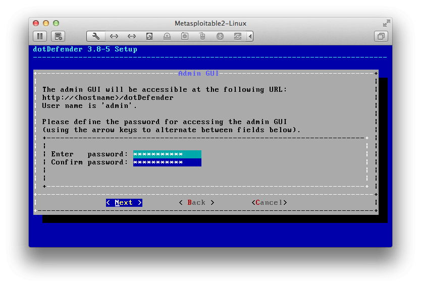 Choose a password for Metasploitable