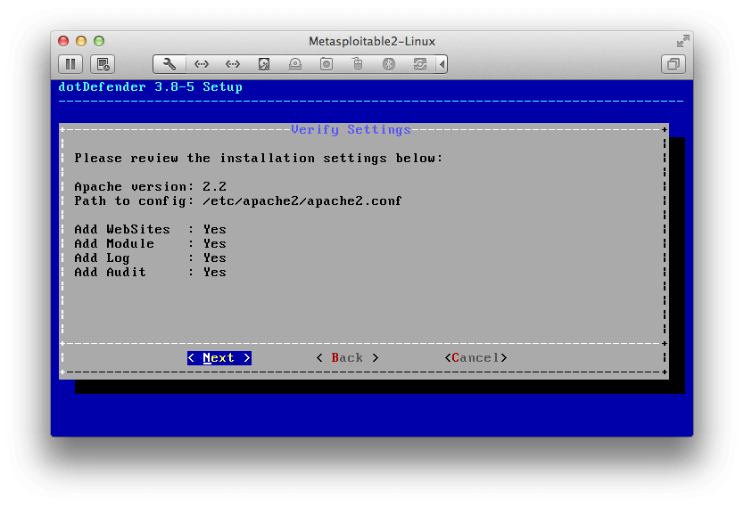 Verify Metasploitable settings