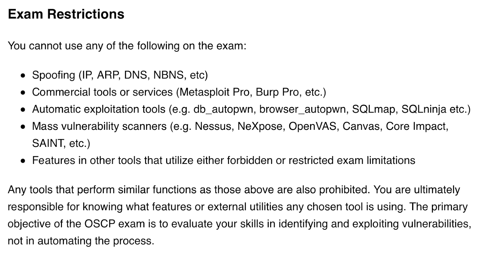 Exam Restrictions