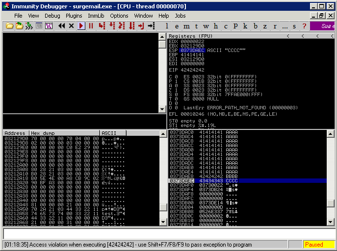 Finding our Exploit using a debugger | Metasploit Unleashed